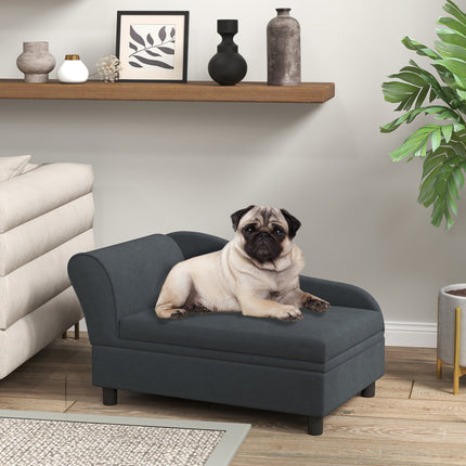 Luxury Pet Sofa Bed for Cats & Small Dogs – Modern Dark Gray Upholstered Pet Couch – Elevated Dog Sofa with Hidden Under-Seat Storage