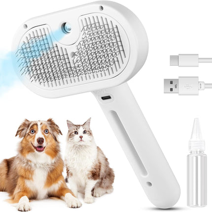 3-in-1 Steamy Cat Brush – Pet Steam Brush for Shedding & Grooming – Water Mist Spray Comb for Long & Short Haired Cats and Dogs – One-Click Hair Release