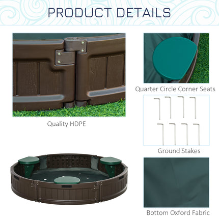 Kids Outdoor Sandbox with Protective Cover – Large Round Sand Pit for Backyard – Easy Assembly Garden Play Area – Brown, 48.5" x 48.5"