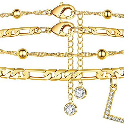 Unisex letter anklet with gold-plated and artificial gem details