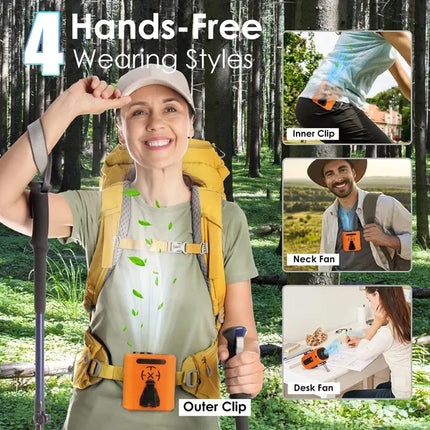 5-in-1 Portable Waist Clip Fan - 5 Speeds Wearable Turbo Belt Fan with LED Flashlight & Power Bank - Hands-Free Personal Fan for Job Sites, Camping & Hiking
