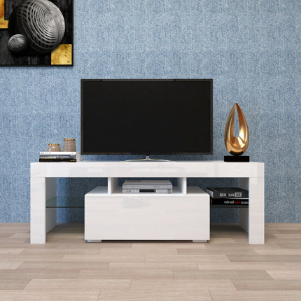Large Modern Black TV Stand with LED Lights – Entertainment Center with Remote Control RGB Lighting – High Gloss Media Console for Big Screen TVs