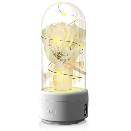 2-in-1 Rose Bouquet LED Light & Bluetooth Speaker – Enchanted Rose Night Light in Glass Dome – Unique Mother’s Day, Valentine’s Day & Anniversary Gift