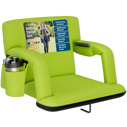 Reclining Stadium Seat with Armrests – Waterproof Foldable Bleacher Chair for Sports Games & Camping