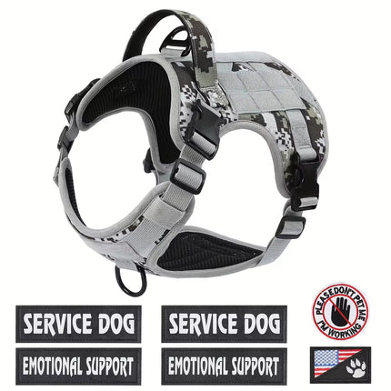 Tactical Dog Harness with Metal Buckles – Heavy Duty Service Dog Vest – Adjustable Reflective Training Harness with Control Handle