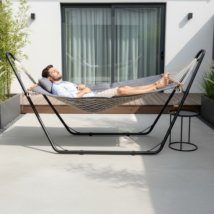 Gray Padded Hammock With Adjustable Freestanding Stand