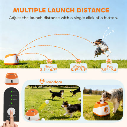 Automatic Dog Ball Launcher for Medium & Large Dogs – Adjustable 26.79ft Launch Distance – Interactive Fetch Machine with Tennis Balls (Orange)