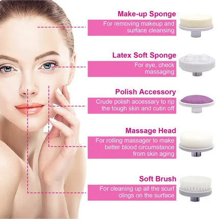 5-in-1 Waterproof Facial Brush – Complete Skincare System for Radiant Skin