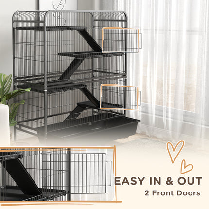 53.5” 5-Tier Large Small Animal Cage – Heavy Duty Metal Ferret & Rabbit Hutch with Ramps – Indoor Pet Mansion on Wheels for Chinchillas & Guinea Pigs