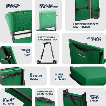 Folding Reclining Stadium Seat with Back Support – Padded Bleacher Chair for Sports Games and Outdoor Events