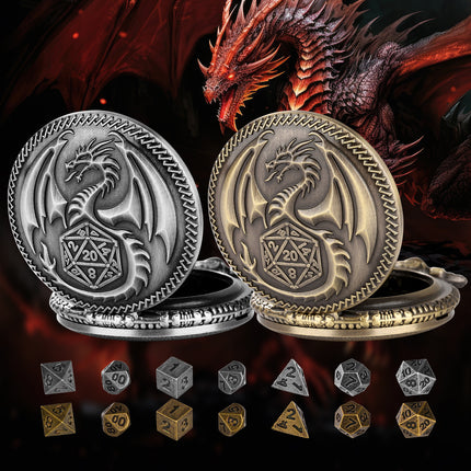 DND Pocket Watch Dice Set – 7Pcs Mini Polyhedral Metal Dice with Vintage Case – RPG Gaming Accessory & Unique Gift for Dungeons and Dragons Players