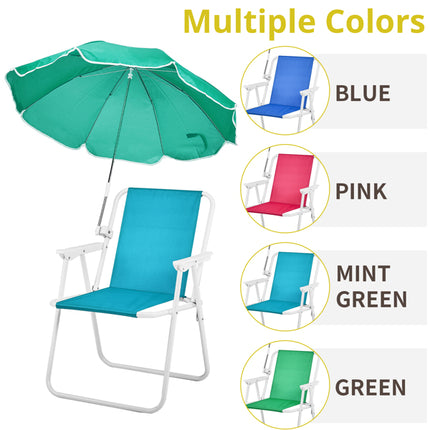 Lightweight Folding Beach Chair with Removable Sun Umbrella – 265lbs Capacity – Portable Camping Chair for Picnic, Concerts & Outdoor Activities