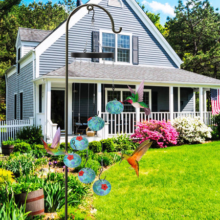 2-in-1 Wind Chime Hummingbird Feeder – Hanging Outdoor Bird Feeder with Bee and Ant Guard – Decorative Garden & Patio Art