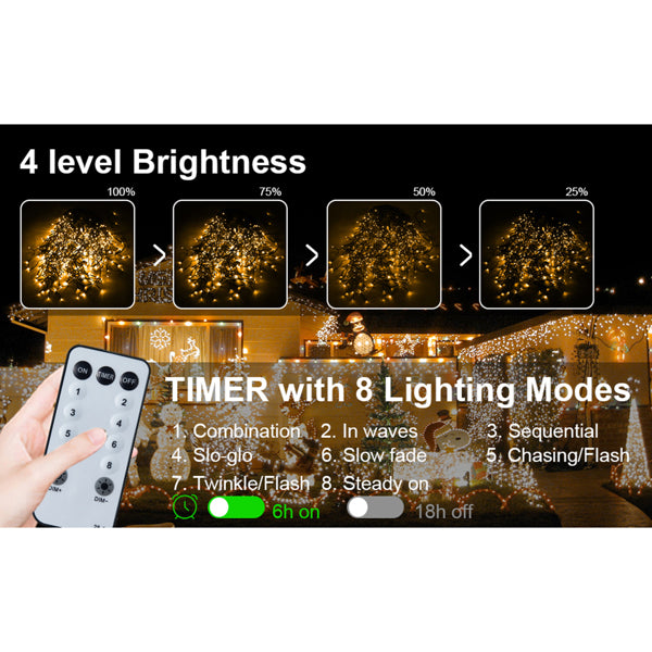 32-Meter Professional Icicle Lights – 1000 LED Warm White Fairy Lights – Extra Long Waterfall Lights for Roof, Eave & Outdoor Holiday Decor