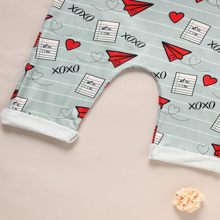 Baby Heart & Paper Plane Print Overalls – Adjustable Strap Cotton Romper – Unisex Spring & Fall Jumpsuit