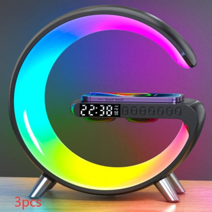 5-in-1 Smart G-Shaped LED Lamp – Bluetooth Speaker & 15W Fast Wireless Charger – RGB Atmosphere Night Light with APP Control