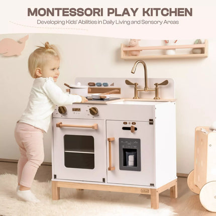 Robotime Wooden Play Kitchen Set – Modern White DIY Pretend Cooking Toy – Educational Chef Playset with Sink, Oven & Stove – Premium Gift for Boys & Girls