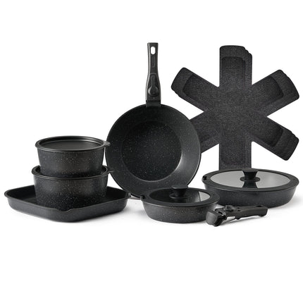17-Piece Granite Nonstick Pots and Pans Set – Professional Kitchen Cookware with Induction Base – Black