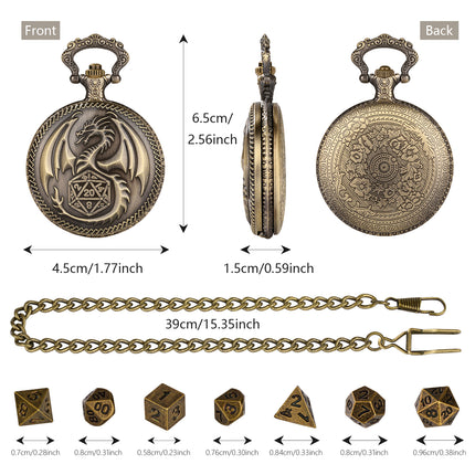 DND Pocket Watch Dice Set – 7Pcs Mini Polyhedral Metal Dice with Vintage Case – RPG Gaming Accessory & Unique Gift for Dungeons and Dragons Players