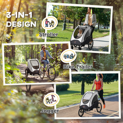 3-in-1 Baby Bike Trailer & Jogger Stroller – Foldable Child Transport Carrier – Shock Absorber System & Rubber Tires – Adjustable Handlebar