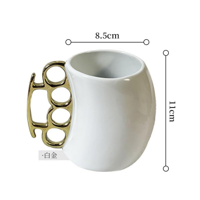 Gold Knuckle Handle Coffee Mug – Black & White Ceramic Novelty Cup – Unique Christmas & Birthday Gift for Men, Dad, or Boss – 12oz Tough Guy Mug