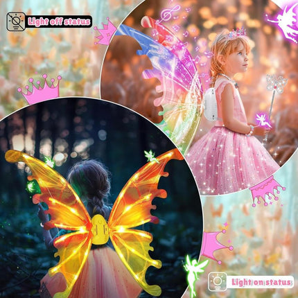 Dream Wings Electric Fairy Wings for Girls – Moving Butterfly Wings with LED Lights & Gradient Ribbons – Magical Glow Wings for Costume Parties & Play