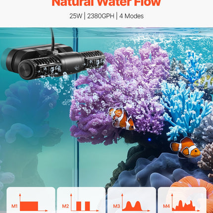 Aquarium Cross-Flow Wave Maker – 25W 1428 GPH Silent Wave Pump with Intelligent Controller – Adjustable Flow for Reef & Freshwater Tanks