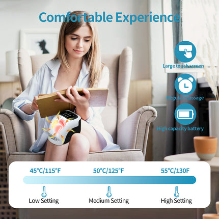 Intelligent Knee Massager with Heat & Vibration – Infrared Laser Therapy for Joint Pain Relief – Cordless Rechargeable Knee Care Device