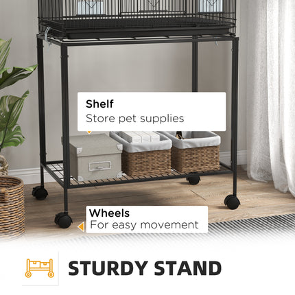 Double Stackable Bird Cage with Rolling Stand – 2-Tier Wrought Iron Flight Cage for Canaries & Finches – Detachable Breeding Cage on Wheels