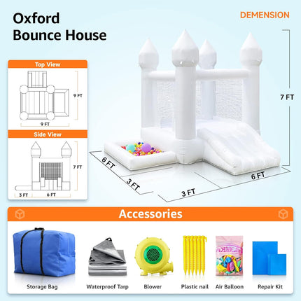 White Castle Inflatable Bounce House – Premium Oxford Cloth Trampoline with Blower for Kids' Parties & Backyard Play