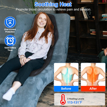 Full Body Massage Chair Pad with Heat – 10 Vibrating Motors for Back, Neck & Thighs – Portable Massage Seat Cushion for Home, Office & Car