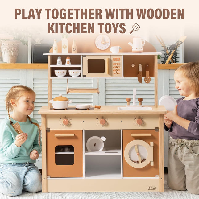 Robud™ Large Wooden Kitchen Playset for Kids – Deluxe Pretend Play Toy with Realistic Sound Knobs & Accessories – Toddler Early Education Gift