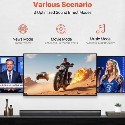 120W Sound Bar for Smart TV – 35-Inch 2.1 Channel System with Built-in Subwoofer – Bluetooth 5.0, Optical & AUX – High-Power Home Theater Surround Sound