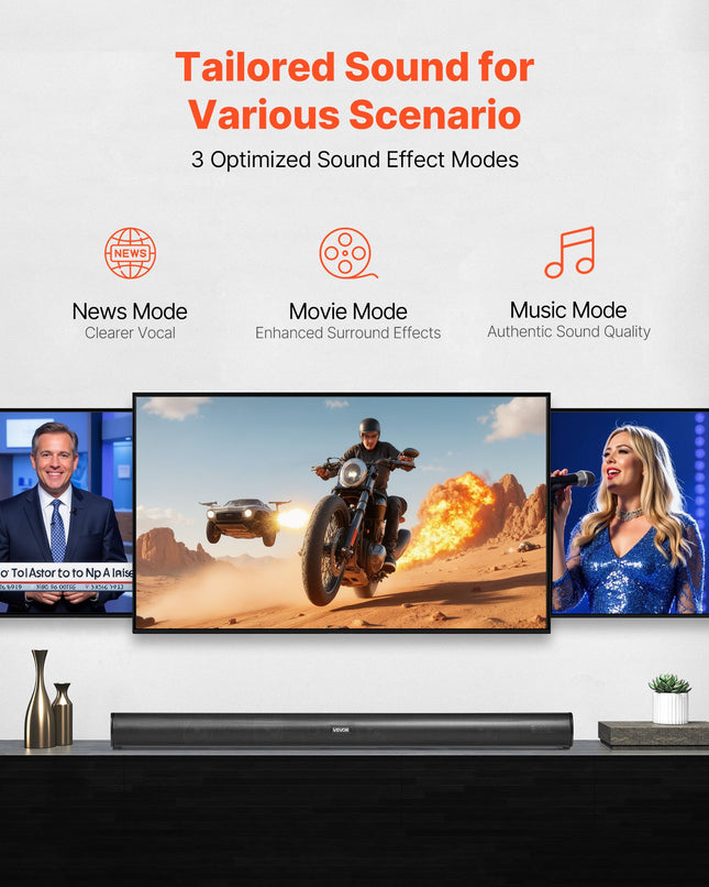 120W Sound Bar for Smart TV – 35-Inch 2.1 Channel System with Built-in Subwoofer – Bluetooth 5.0, Optical & AUX – High-Power Home Theater Surround Sound