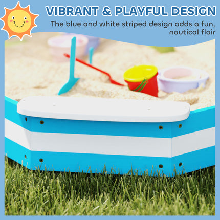 52" Kids Square Wooden Sandbox with 4 Corner Seats – Outdoor Garden Sandpit with Protective Bottom Liner – Blue Sensory Play Station
