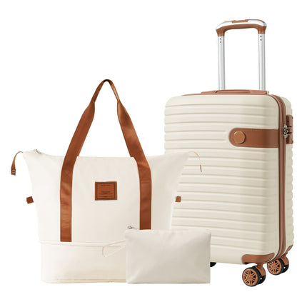 3-Piece Luxury Cream Luggage Set – Lightweight ABS Hardshell Suitcases – 20" Airline Approved Carry-On (22x14x9) – Silent 360° Spinner Wheels
