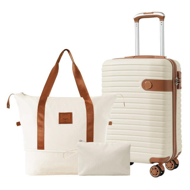 3-Piece Luxury Cream Luggage Set – Lightweight ABS Hardshell Suitcases – 20" Airline Approved Carry-On (22x14x9) – Silent 360° Spinner Wheels