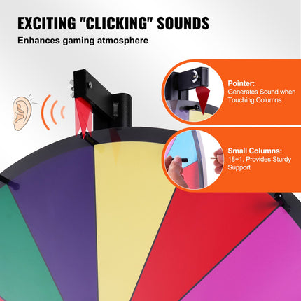 36-Inch Spinning Prize Wheel – 18 Slots Adjustable Floor Standing Win Fortune Wheel – Dry Erase Surface for Parties & Trade Shows