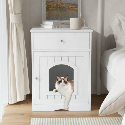 Wooden Cat Litter Box Enclosure – Decorative Cat House & Side Table – Indoor Pet Crate with Hidden Washroom Design