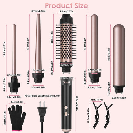 5-in-1 Professional Curling Wand Set – Interchangeable Barrels & Thermal Styling Brush