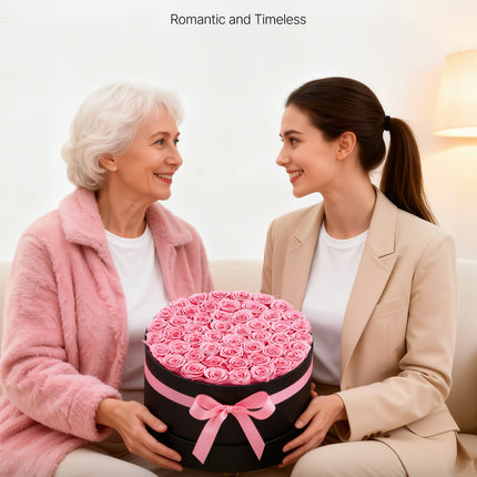 50 Pcs Luxury Preserved Roses in Box – Eternal Sweet Pink Flowers – Long-Lasting Immortal Bouquet – Premium Anniversary & Wedding Gift for Wife