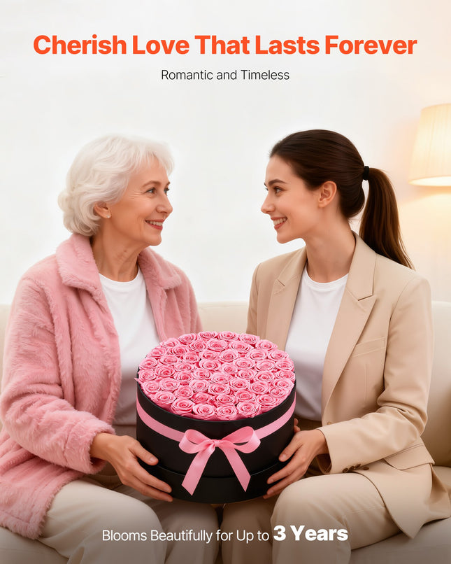 50 Pcs Luxury Preserved Roses in Box – Eternal Sweet Pink Flowers – Long-Lasting Immortal Bouquet – Premium Anniversary & Wedding Gift for Wife