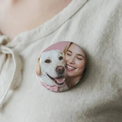 Custom Pet Photo Pins (2-Piece Set) – Personalized Pet Portrait Buttons – 2.25" Keepsake Pins for Dog & Cat Lovers