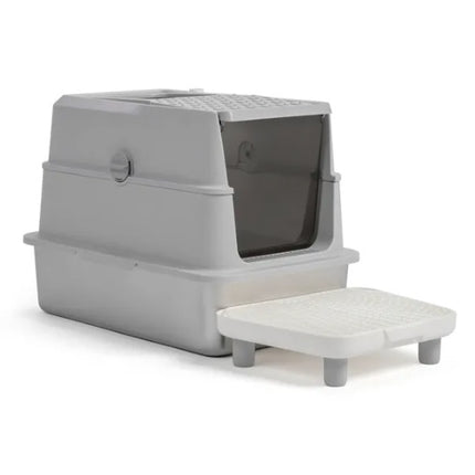 Stainless Steel Enclosed Cat Litter Box – Extra Large Metal Kitty Litter Pan with Lid & Scoop – Odor-Free & Leak-Proof Design for Large Cats