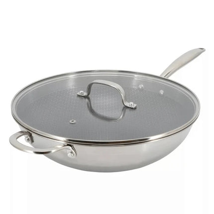 Better Chef™ 12.5-Inch 3-Ply Stainless Steel Wok with Lid – Hybrid Honeycomb Nonstick Stir-Fry Pan – Induction Ready