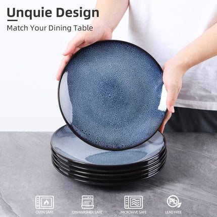 Ceramic Steak Plate Set of 6 – 8-Inch Modern Dinner Plates for Pasta, Salad & Dessert – Microwave & Dishwasher Safe