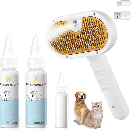 3-in-1 Steamy Cat Brush – Professional Pet Steam Brush for Shedding & Grooming – Electric Spray Massage Comb for Cats & Dogs – Rechargeable Hair Removal Tool