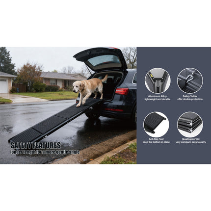 71" Extra Long Dog Ramp for Large Dogs – Portable Folding Car Ramp for SUVs & Trucks – Non-Slip Rug Surface – Supports up to 250lbs