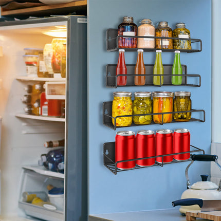 No-Drill Magnetic Spice Holder Set (4 Pack) – Rust-Proof Metal Storage Shelf for Fridge, Microwave & Oven