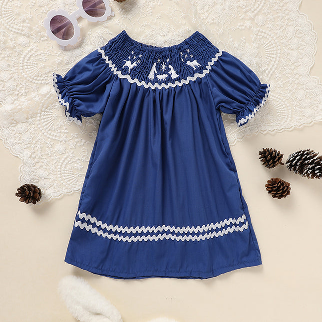 Baby Girl Christmas Smocked Dress – Vintage Santa Claus Embroidery Party Outfit – Red Plaid Short Sleeve Holiday Dress